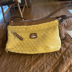 Vintage Etienne Aigner Mustard and Brown Shoulder Bag